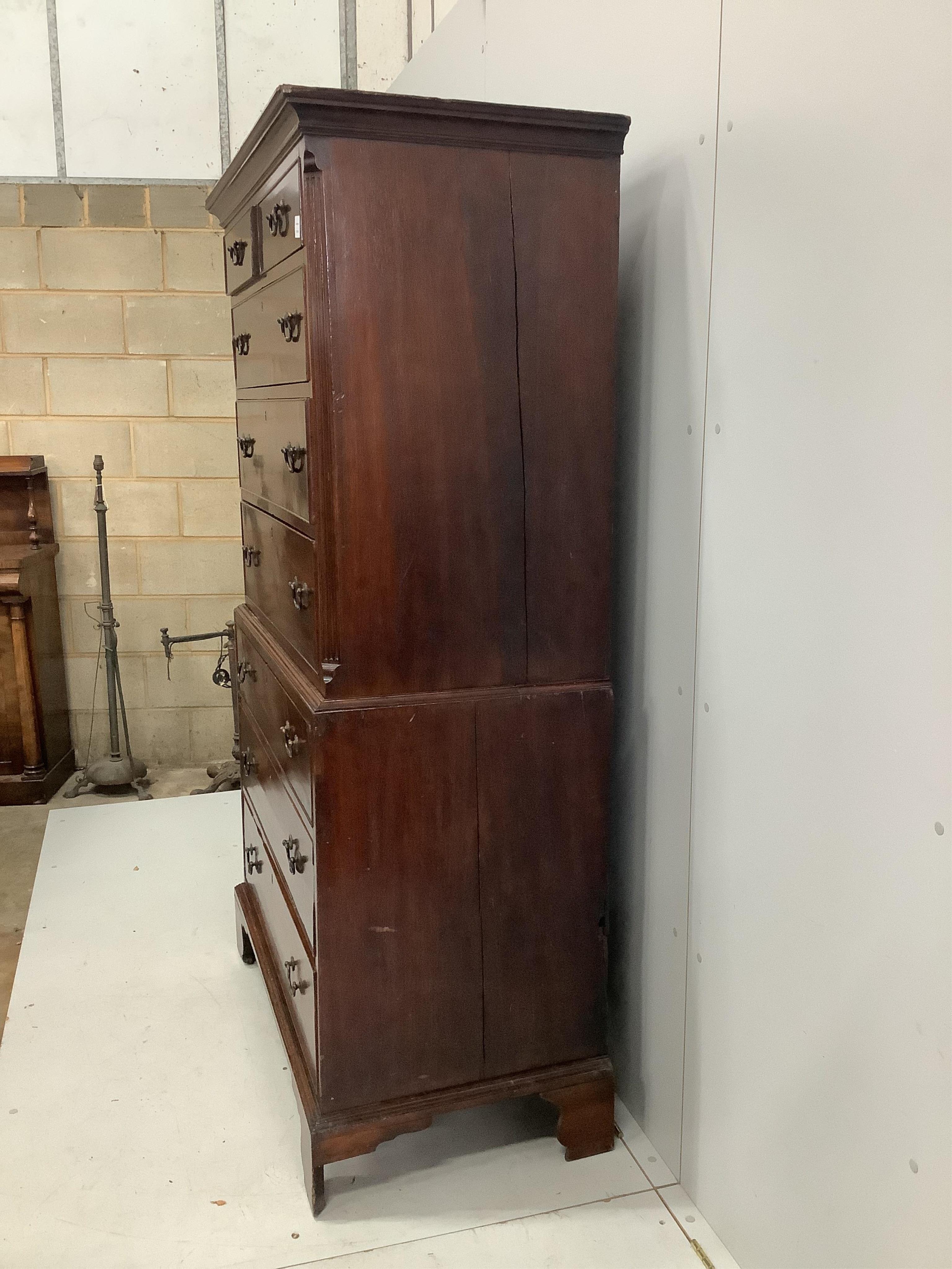 A George III mahogany chest on chest, width 104cm, depth 55cm, height 181cm. Condition - good